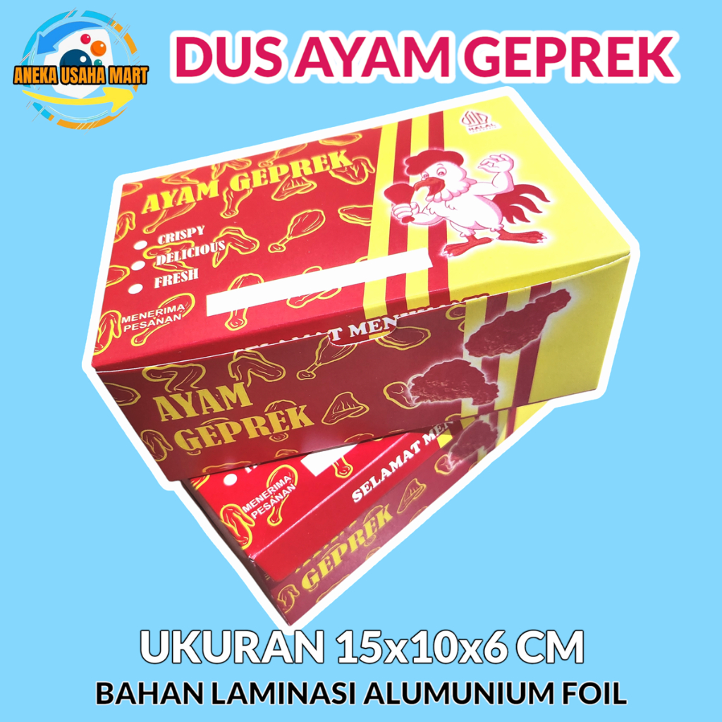 

Promo 100 Pcs Dus Ayam Geprek Dan Dus Fried Chicken Ukuran 15x10x6 cm