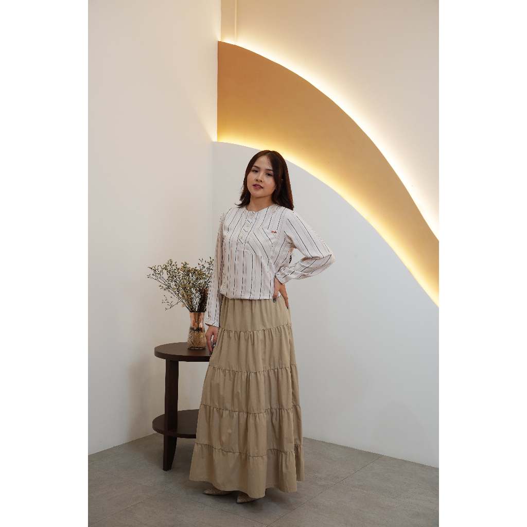 Missty Freeteen Blouse Atasan Warna Cokelat Putih Motif Garis Model Korea (36621)