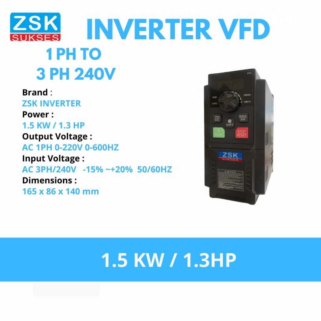 ZSK Inverter VFD / Elektronik VFD / Frequency Converter 1.5 KW Input 1 PH Output 3 PH 220V