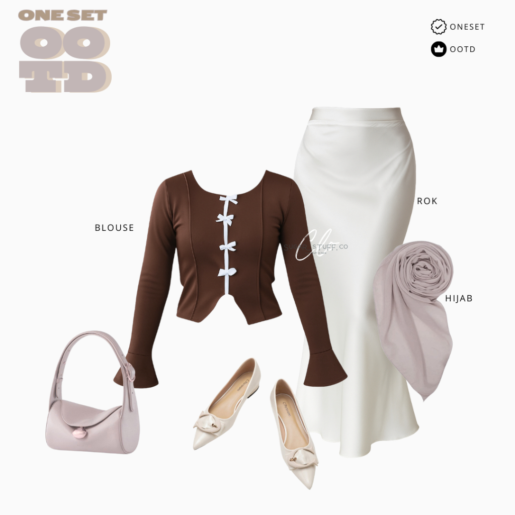 GD65 - Baju Setelan Wanita Kekinian 3in1 ( Hijab + Blouse + Rok ) Baju Jalan Jalan Wanita OOTD Korea