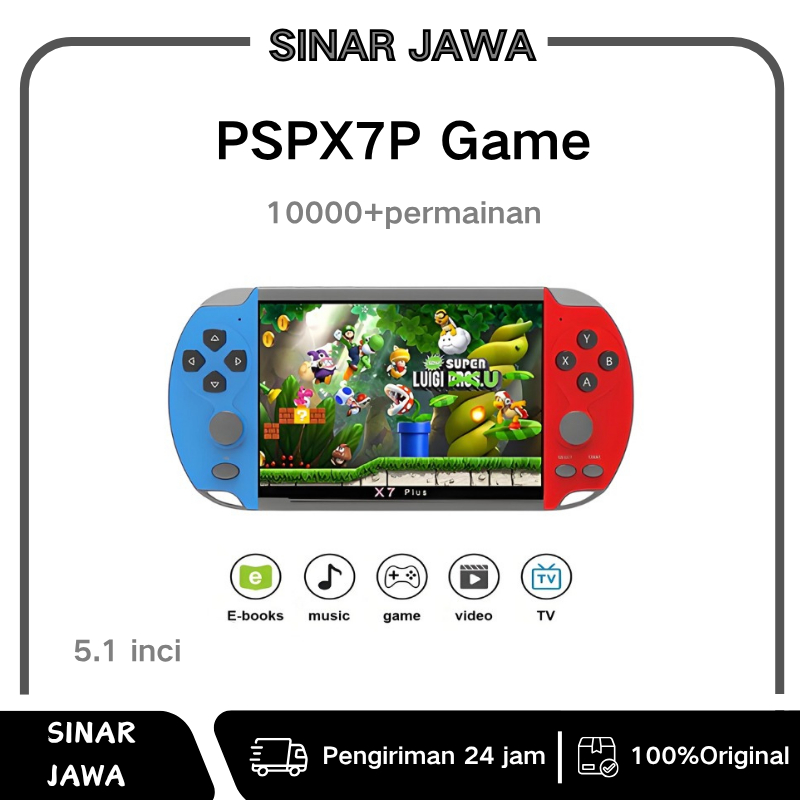 PSP X7/X7 PLUS/X7M  5.1 inci layar besar dual joystick retro game arcade handheld 8GB built-in 10000