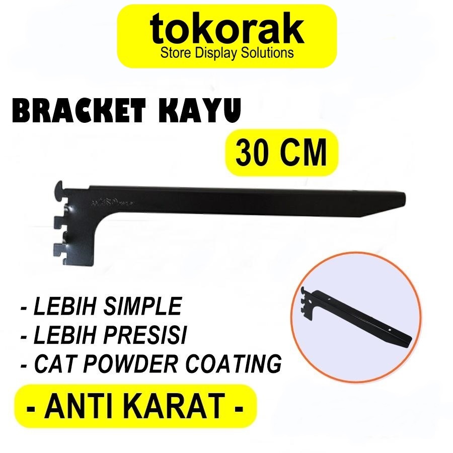 BRACKET KAYU 30 CM HITAM DAUN BRAKET SIKU AMBALAN RAK DINDING 30CM ANDDISPLAY