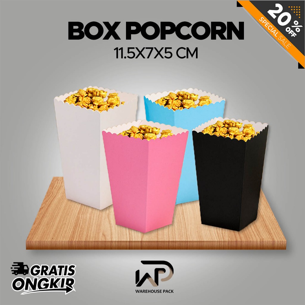 ( 1 Pcs ) Box Popcorn Warna Polos | Box Popcorn Ukuran 11.5x7x5  | Dus Popcorn Laminasi Doff | Dus P