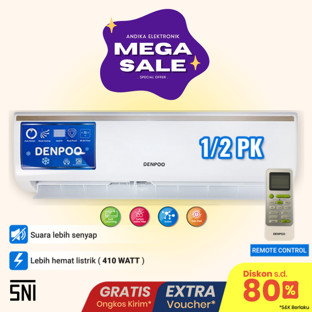 AC SPLIT PENDINGIN RUANGAN KAMAR DENPOO 1/2 PK