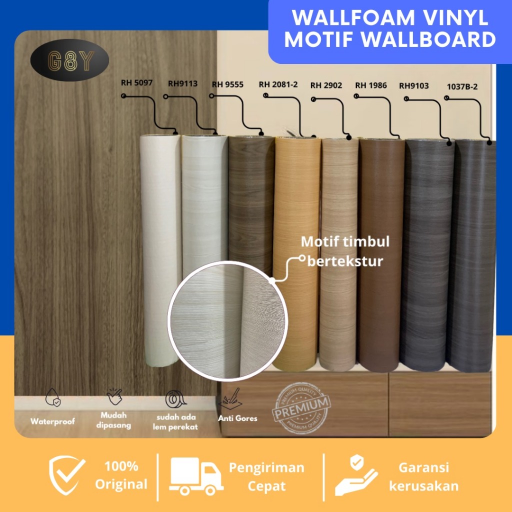 WALLFOAM Motif WALLBOARD UK Lebar 120CM x Panjang 3M / Wallfoam Dinding Vinyl / Foam Roll Sticker