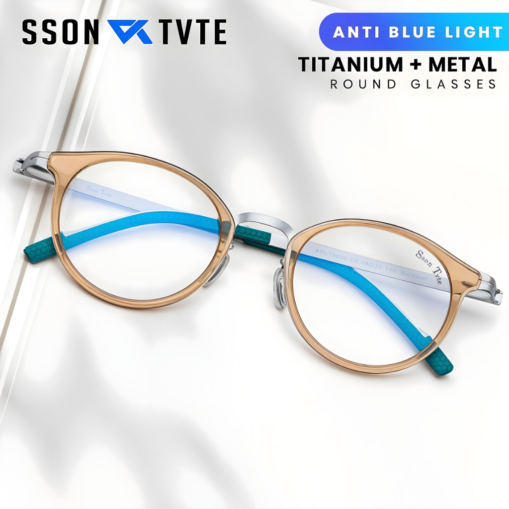 SSON TVTE Frame Kacamata Lensa Minus Pria Wanita Frame Bulat Titanium 9606