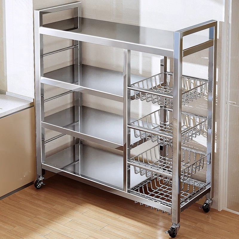 Rak Dapur Lantai Rak Penyimpanan Multi-Lapis Rak Penyimpanan Dapur Stainless Rak Roda Rak Lantai Ber