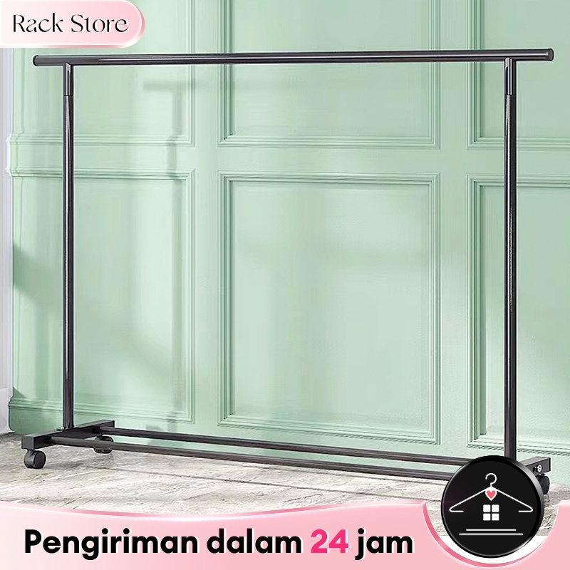 Rak Gantungan Baju Besi Stand Hanger Gawang Baju Portable Jemuran Baju 4 Roda Luar Ruangan Jemuran P