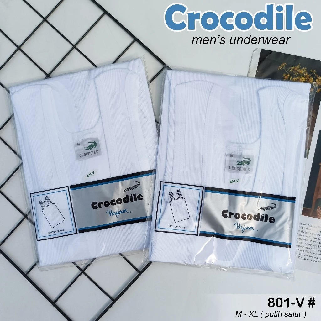 Singlet Crocodile 801 V | Crocodile Kaos Dalam Pria Putih Salur 801-V | Pakaian Dalam Pria