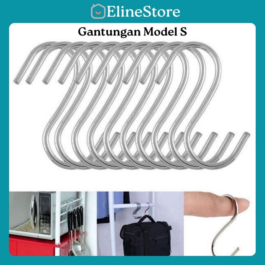 Gantungan Baju Besi Model S -Gantungan Dinding Lemari Baju Dapur -  Hanger Besi - Elinestore