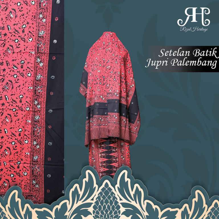 Batik Jupri Palembang Bahan Katun Warna Merah | Batik Jupri Cap Tulis | Batik Jepri