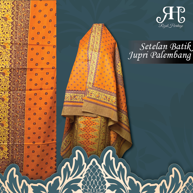 Batik Jupri Palembang Bahan Katun Warna Kuning Orange | Batik Jupri Cap Tulis | Batik Jepri Palemban