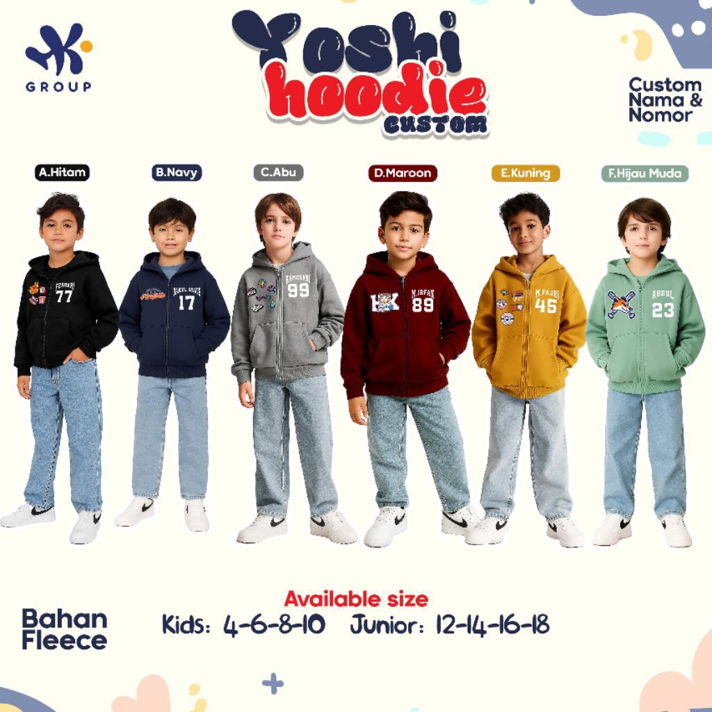 PO‼️jaket anak cowok YOSHI JAKET CUSTOM by HK GROUP 4-18y