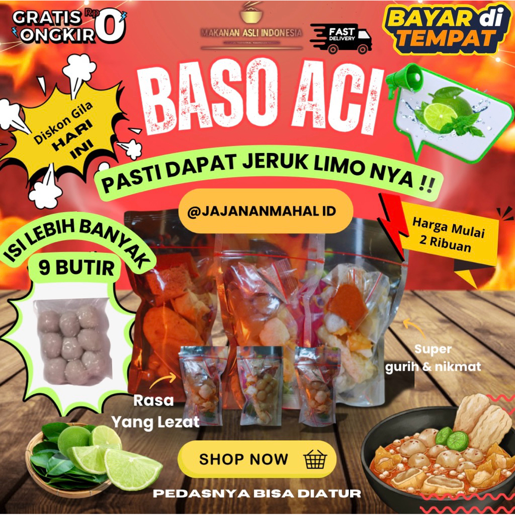 

Baso Aci 1 bungkus hemat / Boci Original Kuah Pedas / bakso aci instan murah isi banyak cemilan