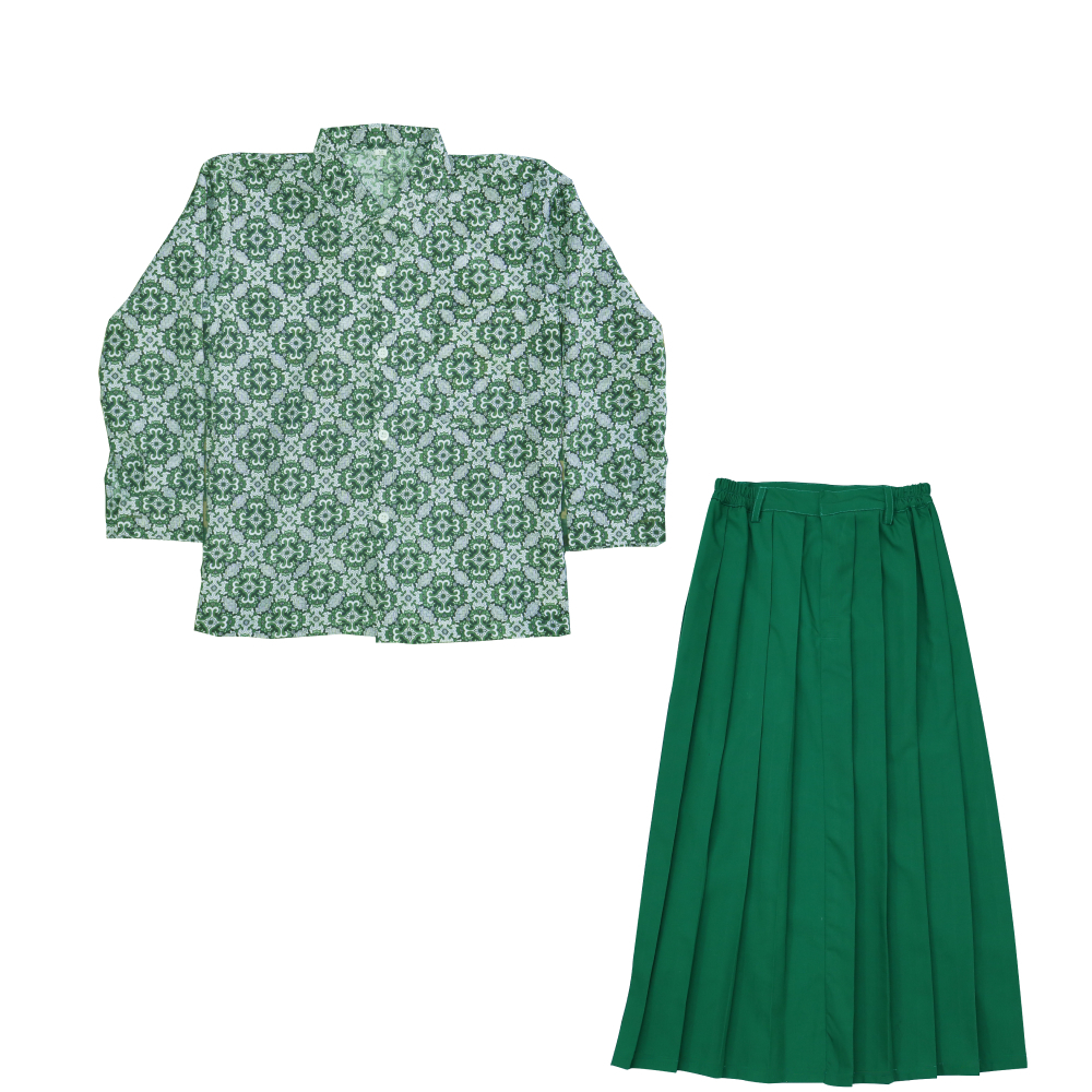 SATU SET SERAGAM SEKOLAH SD/MI KAMEJA BATIK MOTIF BUNGA NUSA + ROK HIJAU / BATIK SEKOLAH SD