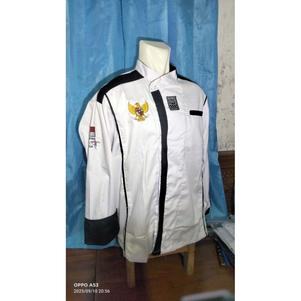 Baju chef INDOCHEF UNIFORM EDITION PANGKAT STRIP2 murah berkualitas lengan panjang bisa   cod