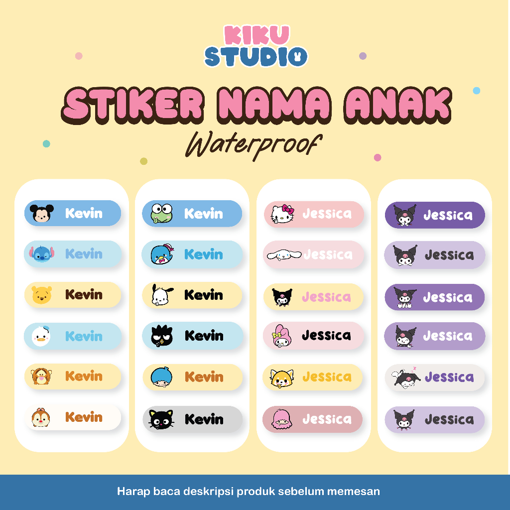 

Sticker Barang Custom Nama Waterproof Label 24pcs Disney Sanrio
