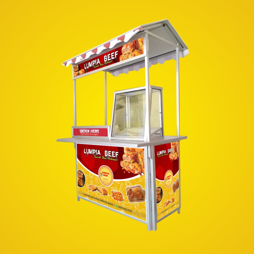 Booth Portable + Etalase + Atap Rumah + Meja Depan | Meja Lipat / Gerobak Lipat Jualan trs
