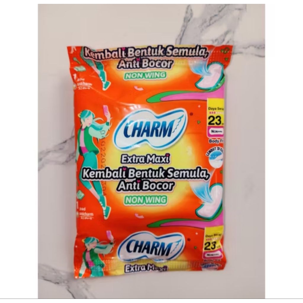 PembalutCharmBodyFitExtraMaximNonEing23cm(isi 10pcs)/PembalutRencengan/SoftexMurah/SoftexRencengan/P