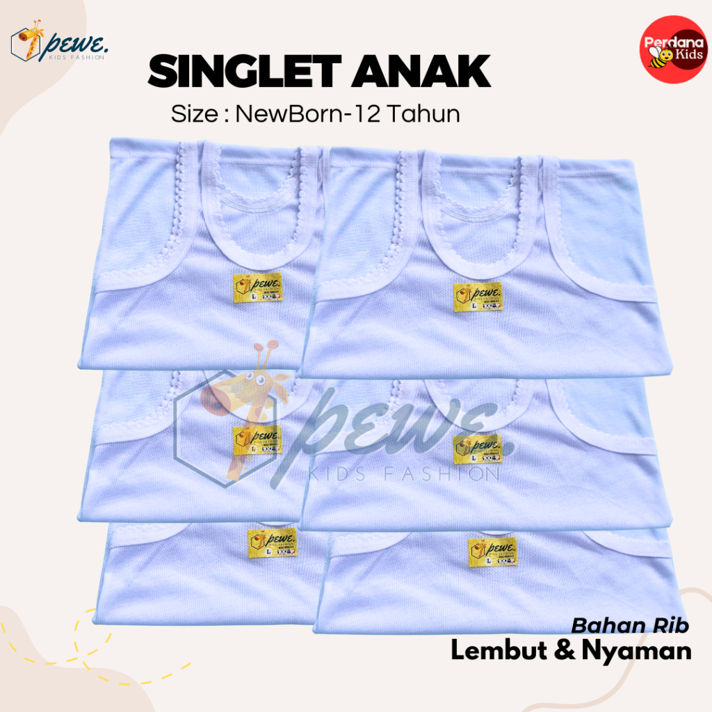 6 PCS Singlet PEWE Anak Putih Usia 7-10 Tahun Anti Panas Bahan Katun / Kaus Dalam Nyaman Anak Laki2 