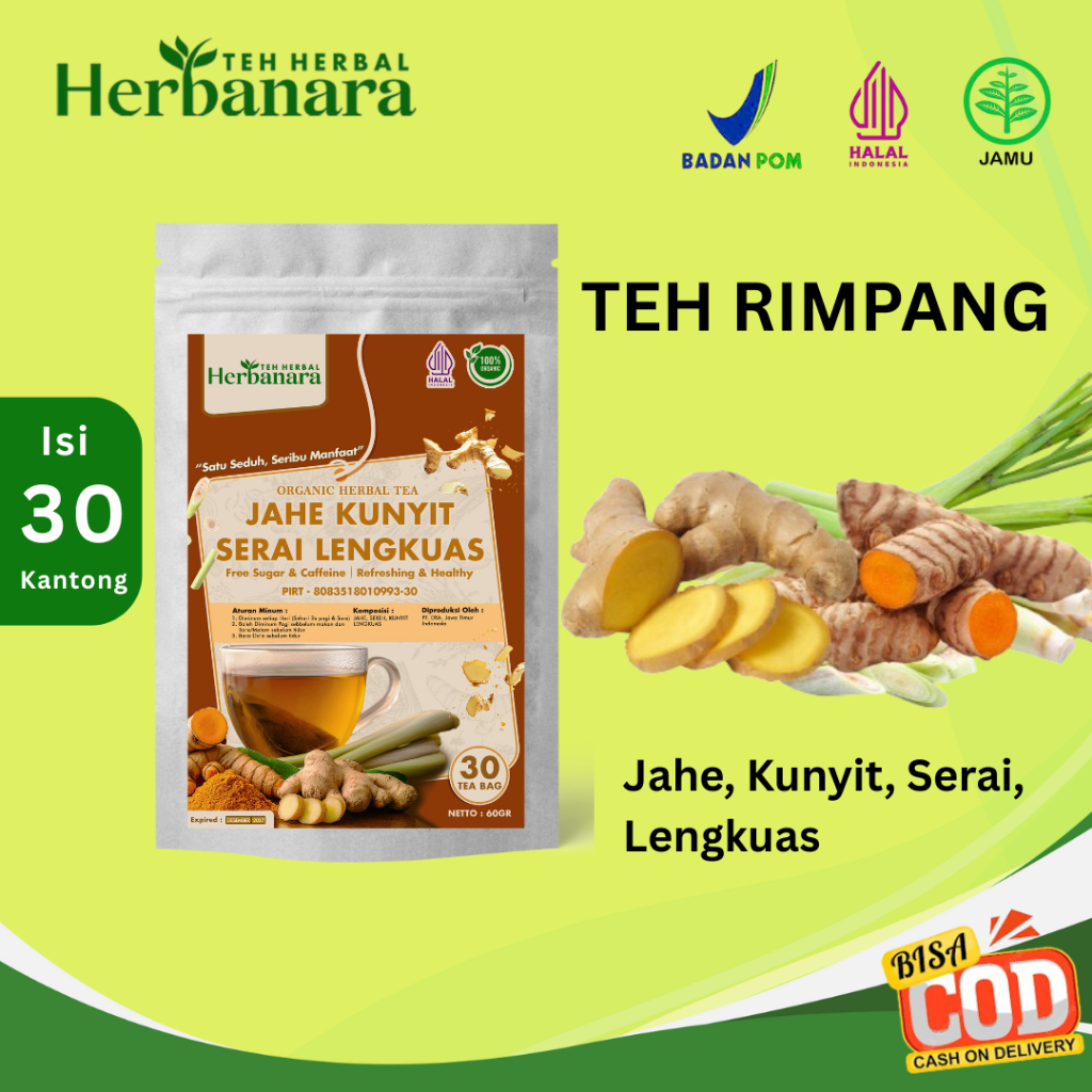 

TEH JAHE, KUNYIT & LENGKUAS / GINGER, TURMERIC & GALANGAL TEA - Herbanara