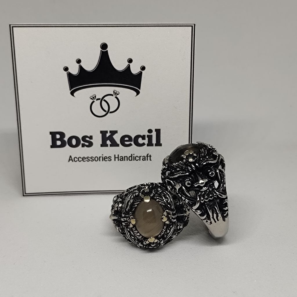 cincin akik batu solar padang model barong bali asli natural / cincin barong bali batu solar oadang 