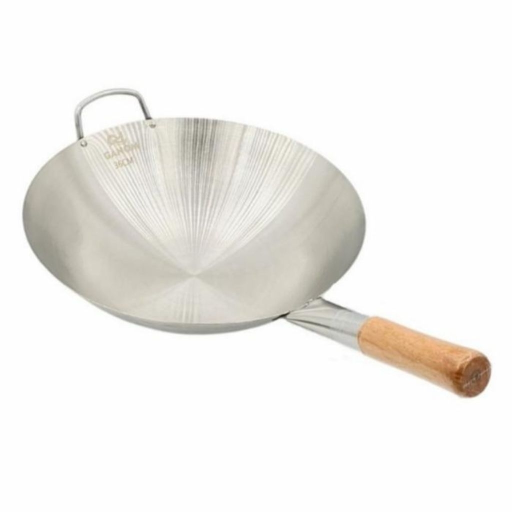 Wajan Stainless Steel Gagang Kayu • Wajan Nasi Goreng