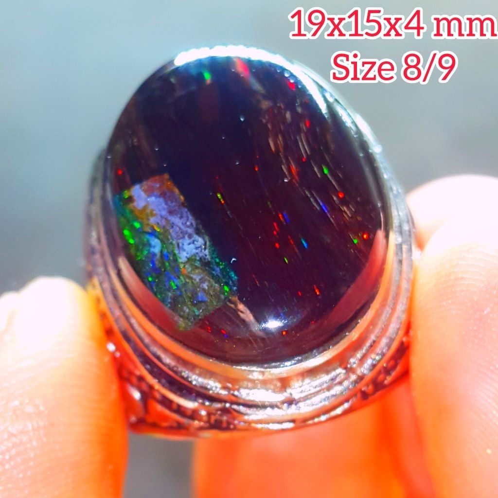 Cincin Batu Black Opal Sempur Ruyung Jarong Natural Bahan Ranting