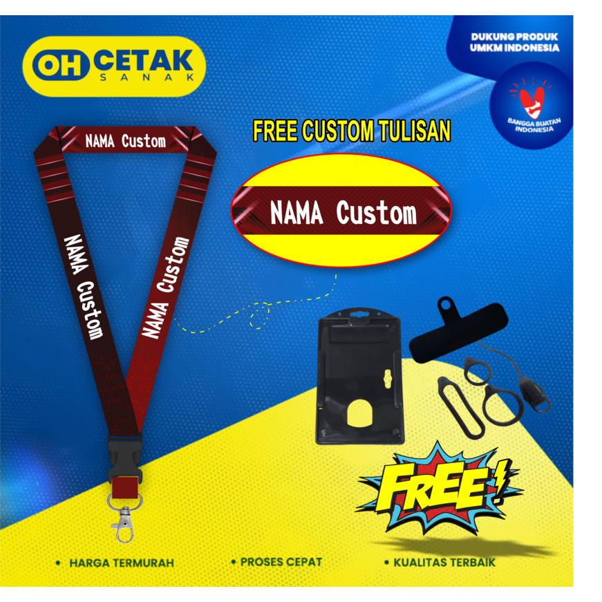 

Oh Cetak - Lanyard Custom Nama 2cm Printing Full 2 Sisi termasuk card holder gantungan HP hanging wallet Design 4