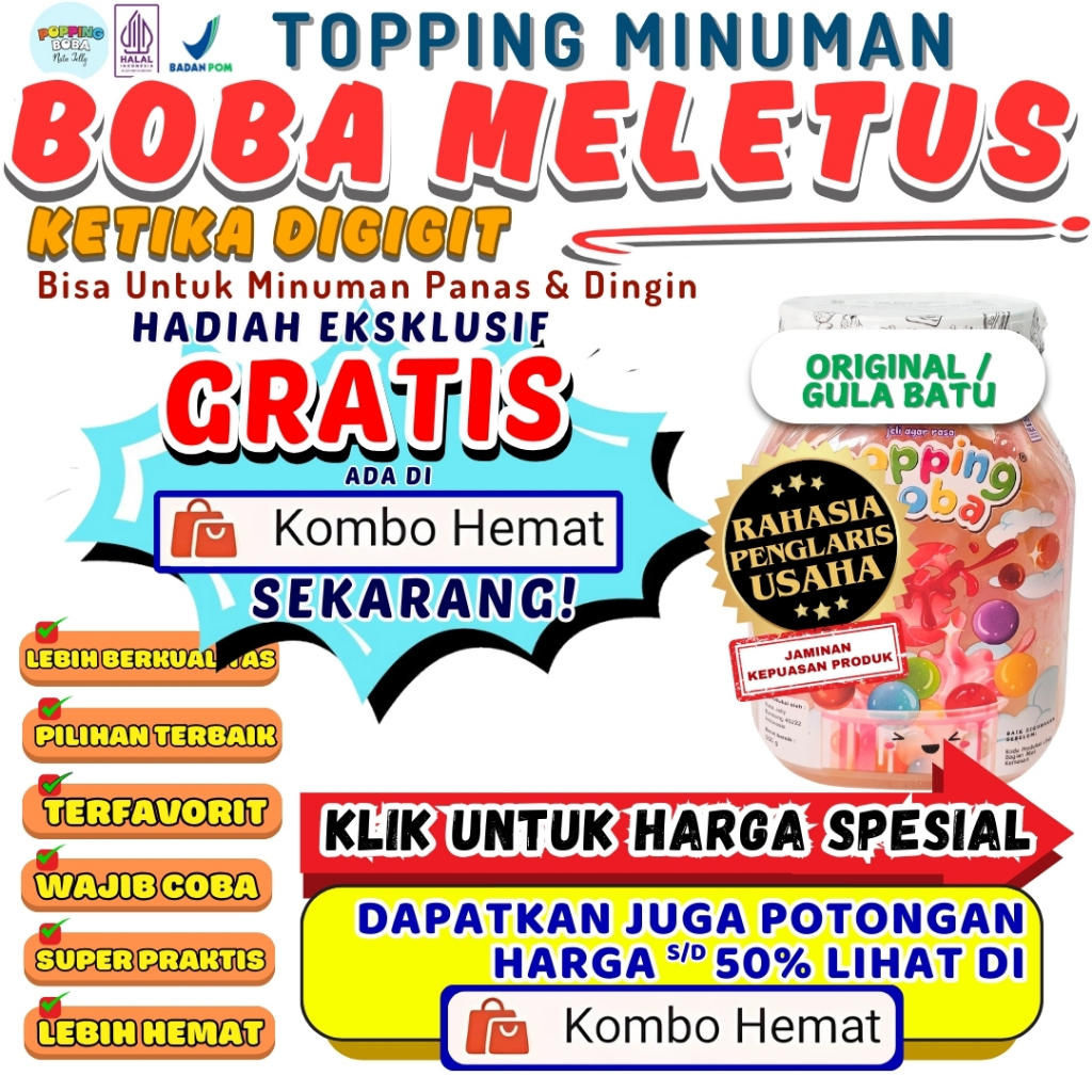 

Boba Meletus Dimulut Topping Minuman Instan - Popping Boba Pecah Dimulut Rasa Gula Batu 500 Gram | Cocok Untuk Semua Minuman | Popping Boba Nata Jelly