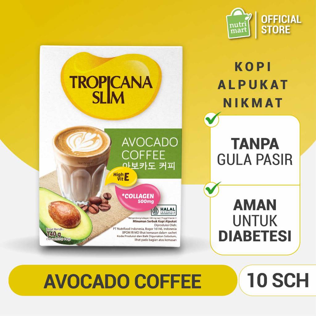 

Tropicana Slim Avocado Coffee 10 Sachet - Kopi Susu Nikmat Tanpa Gula Pasir