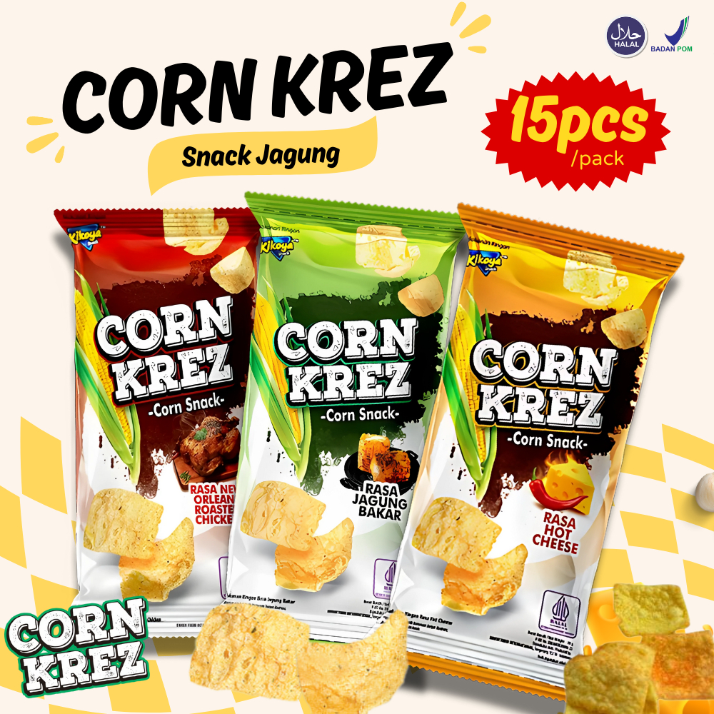 

CORN KREZ 15 PCS SNACK GURIH ANEKA RASA Rendah lemak Rendah gula Bebas gula Snack Cemilan Potato chips Keripik kentang Food Snack