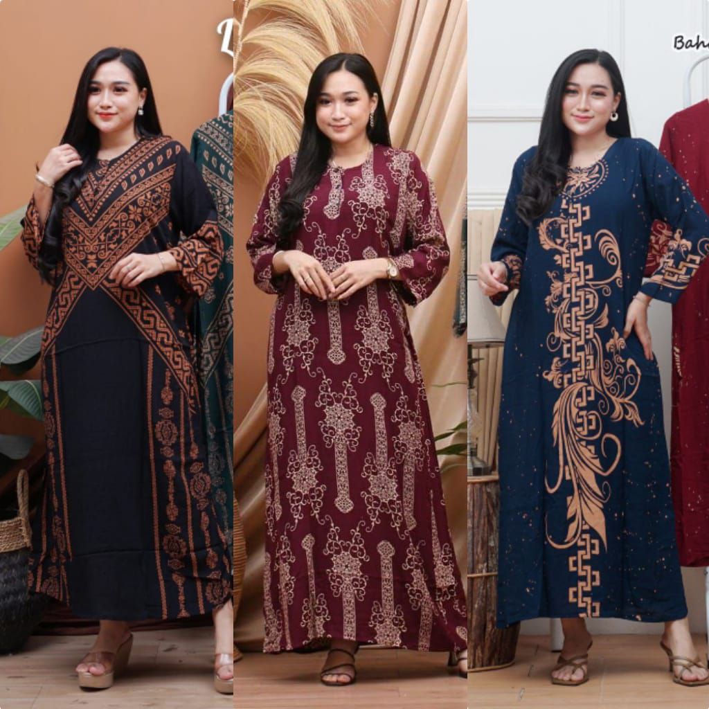 Paket Hemat 3pcs 90ribuan Daster Lengan Panjang Ld 110 Pb 125 Busui kancing depan Motif batik terkin