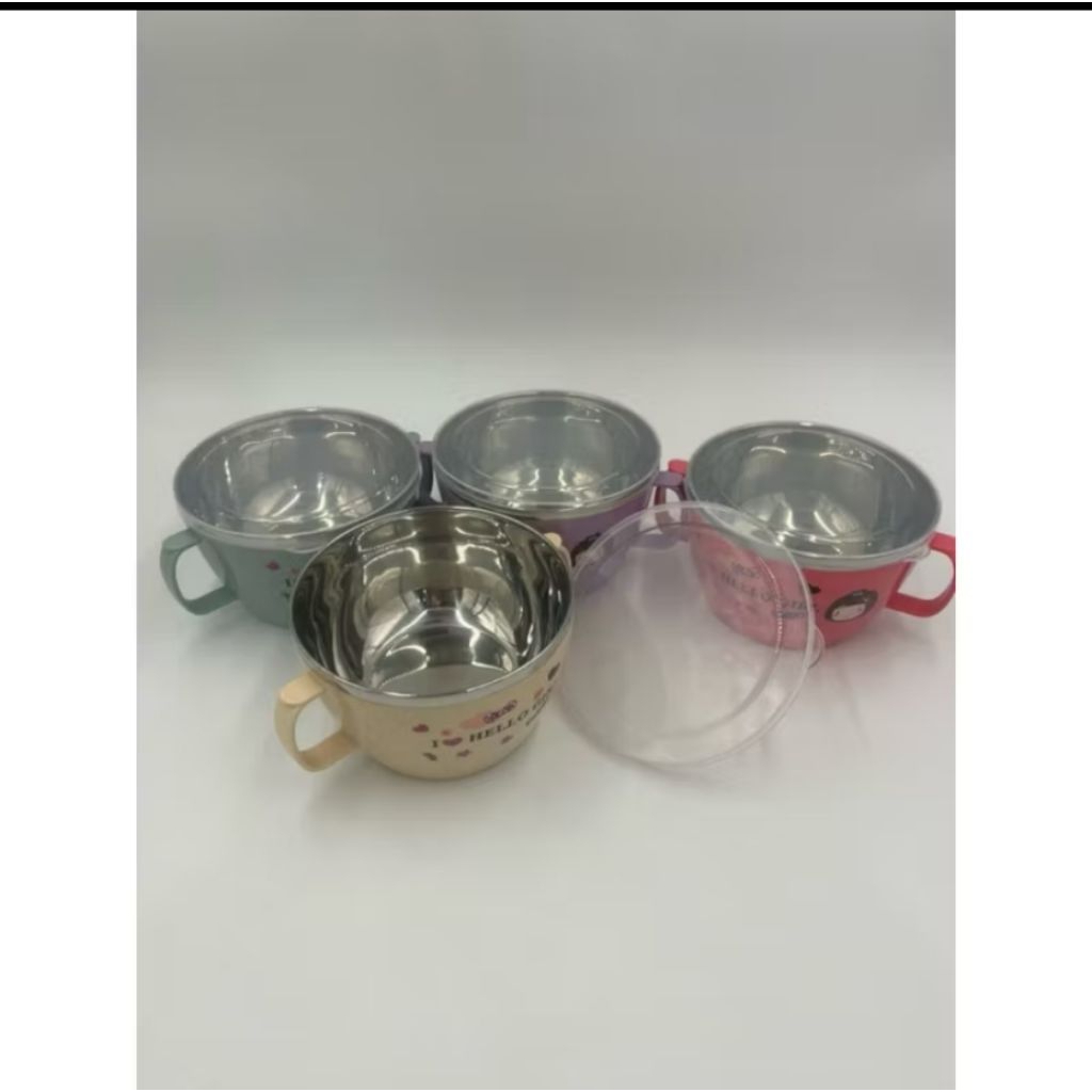 LB186 cangkir mangkok baby stainless plus tutup kedap udara 14CM