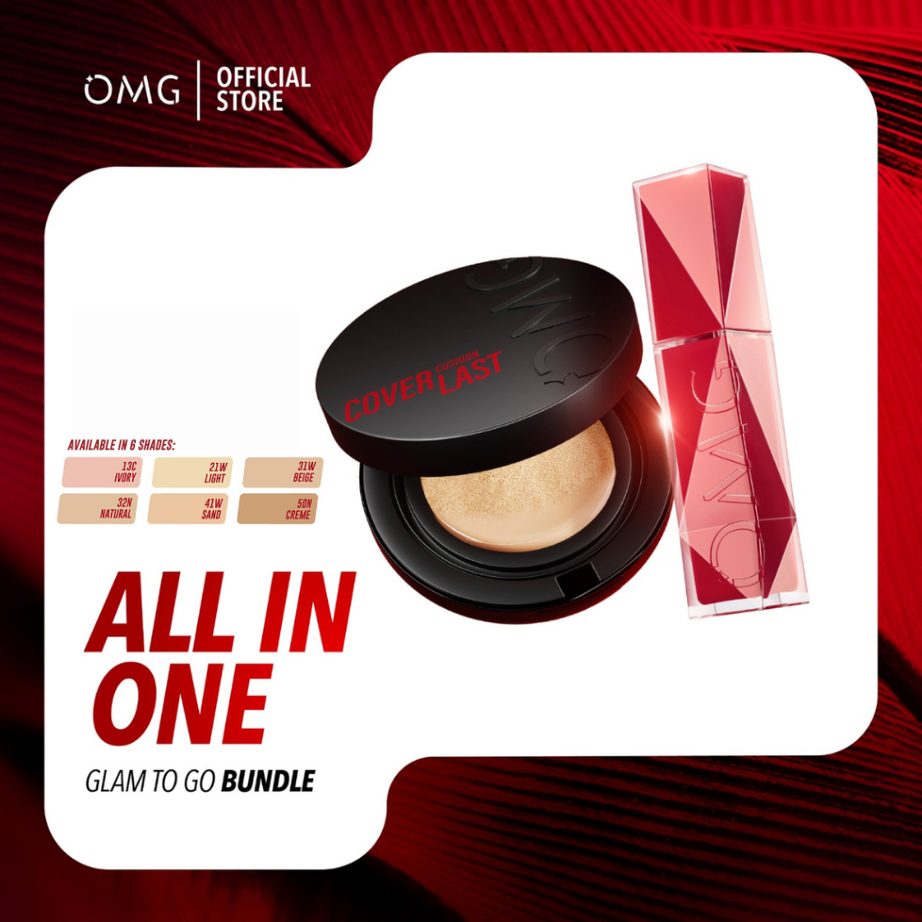 OMG Oh My Glam To Go Bundle [Cushion + Lip Vinyl] -  High Coverage Dewy Finish - Transferproof Gloss