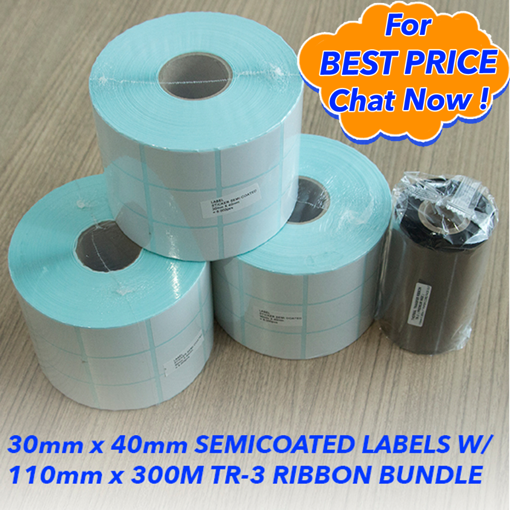 

Paket Label Sticker Semicoated Ukuran 30mm x 40mm 3 baris dengan Ribbon Wax
