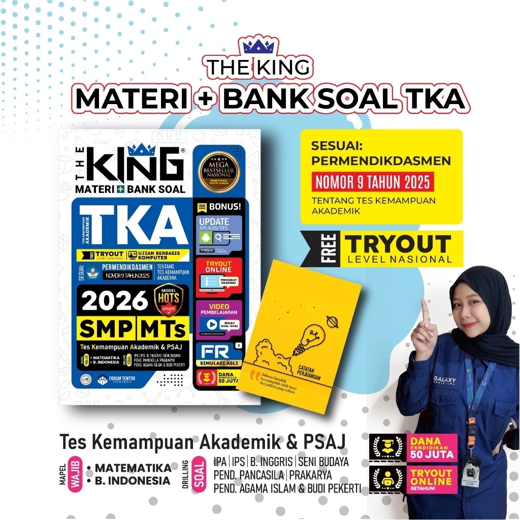 BUKU TKA SMP/MTS 2026 THE KING MATERI BANK SOAL TKA SMP/MTS 2026 (Sesuai Permendikdasmen No. 9 Tahun