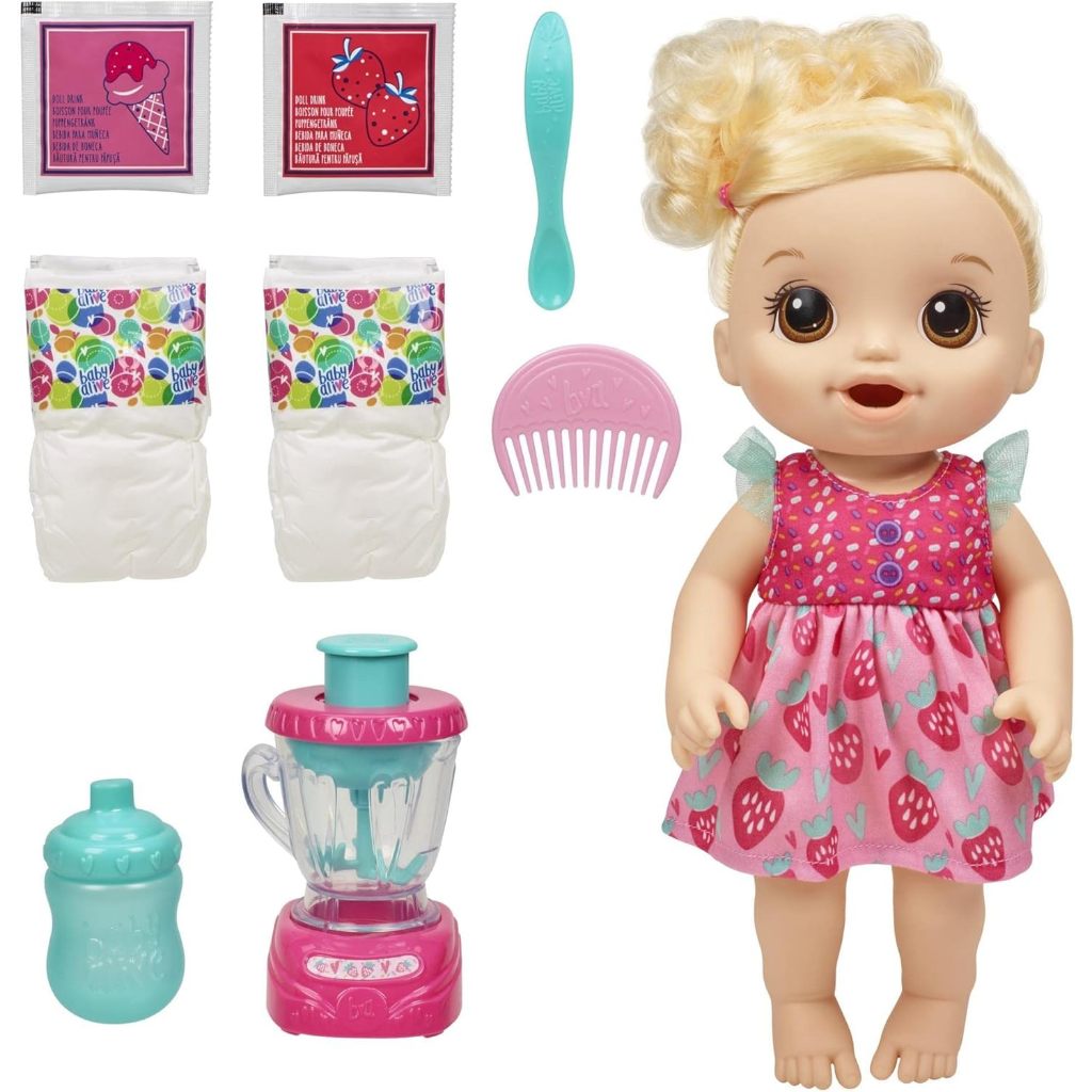 STOK TERBATAS BABY ALIVE MAGICAL MIXER BABY DOLL STRAWBERRY SHAKE WITH BLENDER ACCESSORIES, DRINKS,