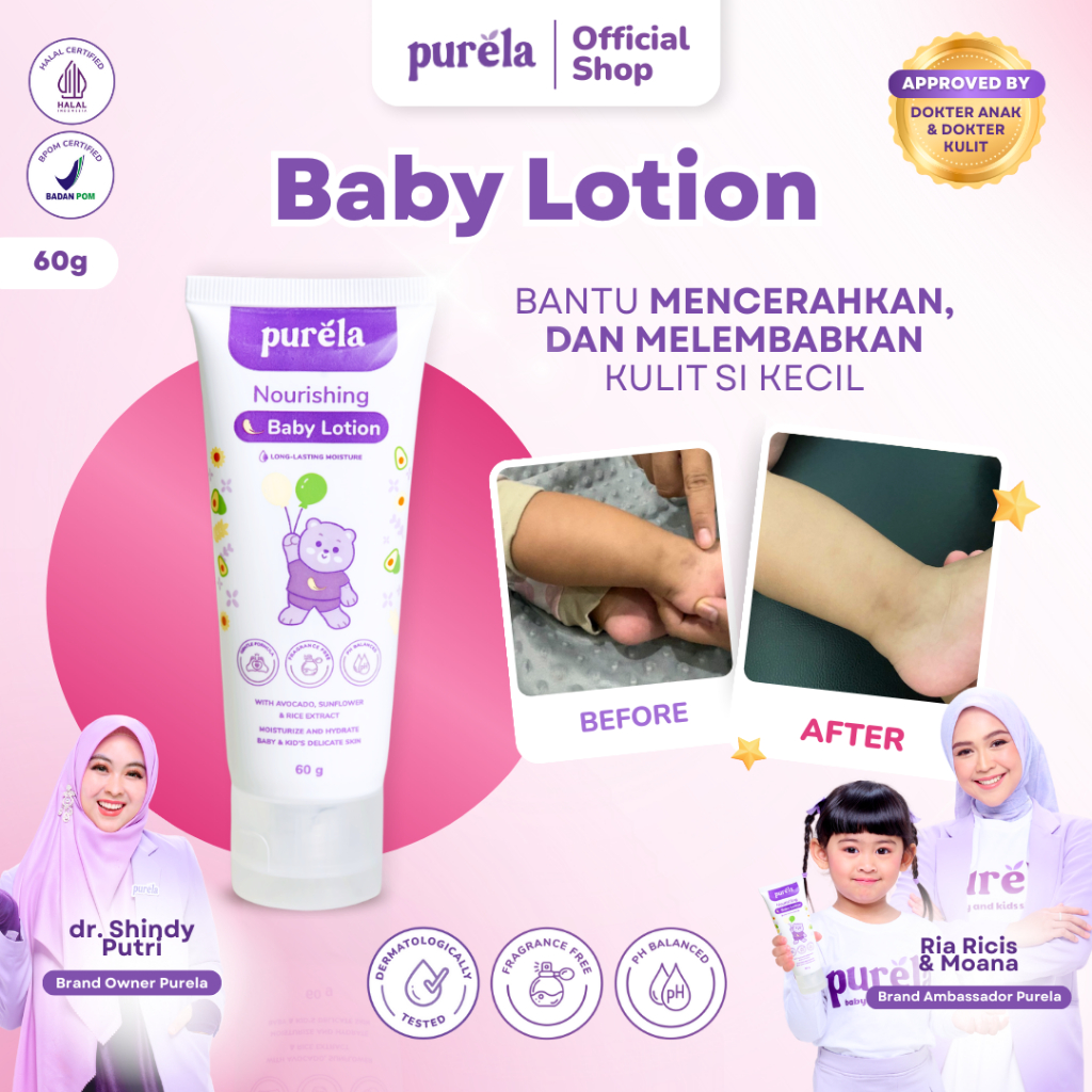 [PILIHAN RICIS DAN MOANA] PURELA Nourishing Baby Lotion 60 - Lotion Bayi Untuk Mencerahkan Kulit - B