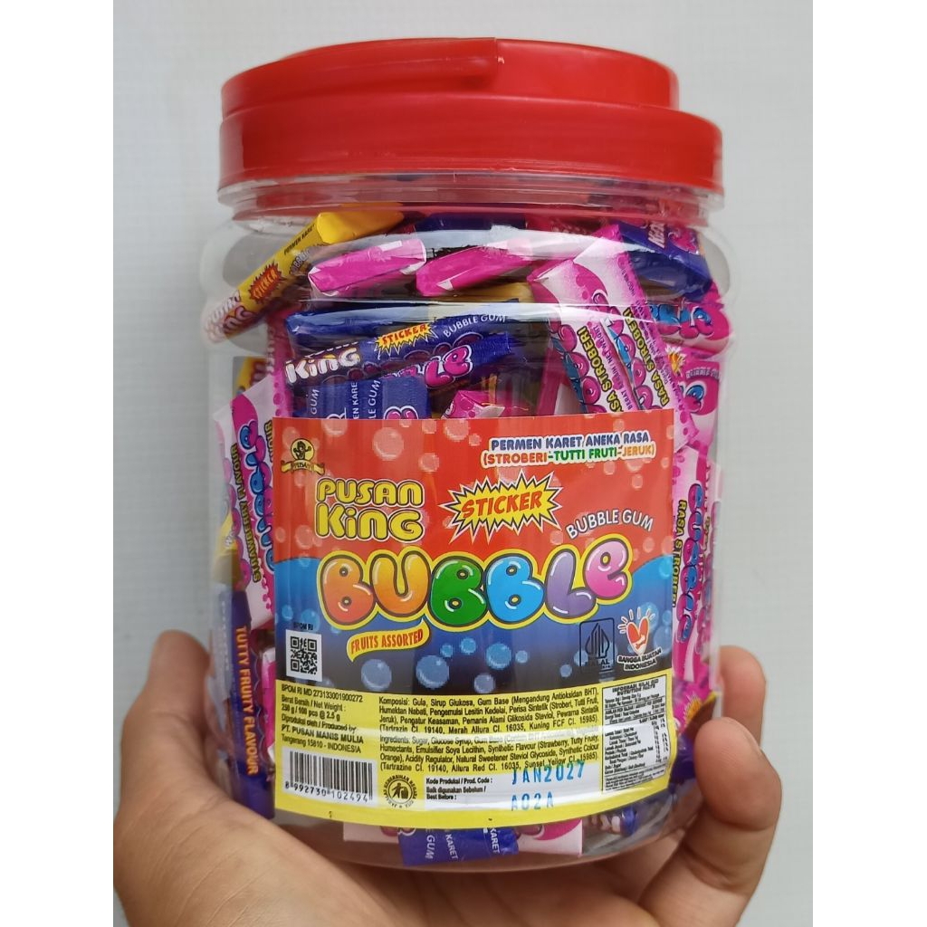 

PERMEN KARET KING BUBBLE GUM RASA BUAH 250GR (ISI 100PCS) MANIS LEZAT HALAL