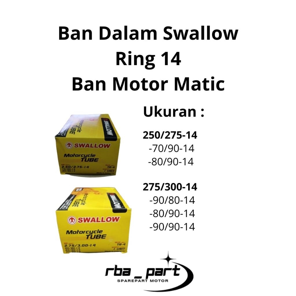 Ban Dalam Swallow Ring 14, Ban Motor Matic, Ban Motor Beat, Vario, Scoopy, Mio, X-Ride, Original