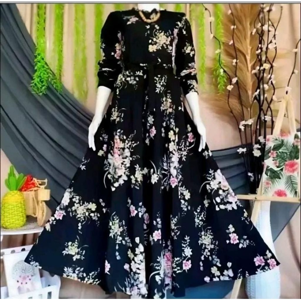 (TERMURAH) GAMIS MOTIF BUNGA SAKURA BAHAN KATUN PREMIUM