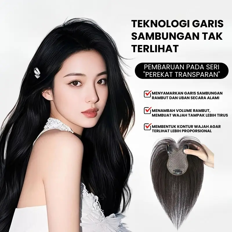 J2 - Cenlana Wig Wanita Di Bagian Atas Kepala Hair Top  | 100% Rambut Asli Manusia, Dilengkapi Desai