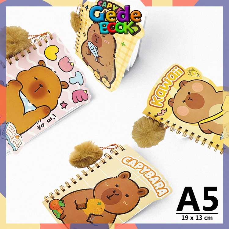 

Capybara Notebook Buku Tulis Anak Karakter Capibara dengan Pom Pom Ukuran A5 13,5 x 17 Cm Jurnal Diary Perempuan