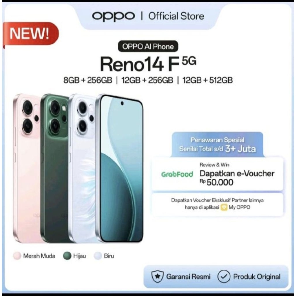 oppoo reno 14f 5g  12/256 Resmi