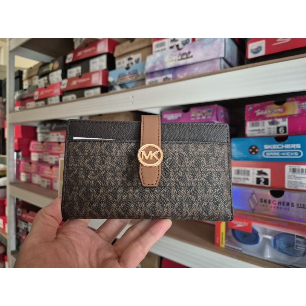 MK Dompet Wanita |Michael Kors Greenwich Medium Bifold Brown Wallet Original |Mom's Wallet