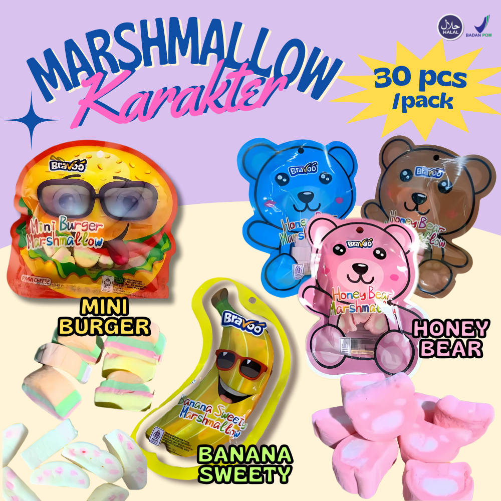 

TERBARU MARSHMELLOW KARAKTER PISANG/BERUANG/BURGER 30PCS HALAL BPOM JAJANAN VIRAL TERMURAH HARGA GROSIR