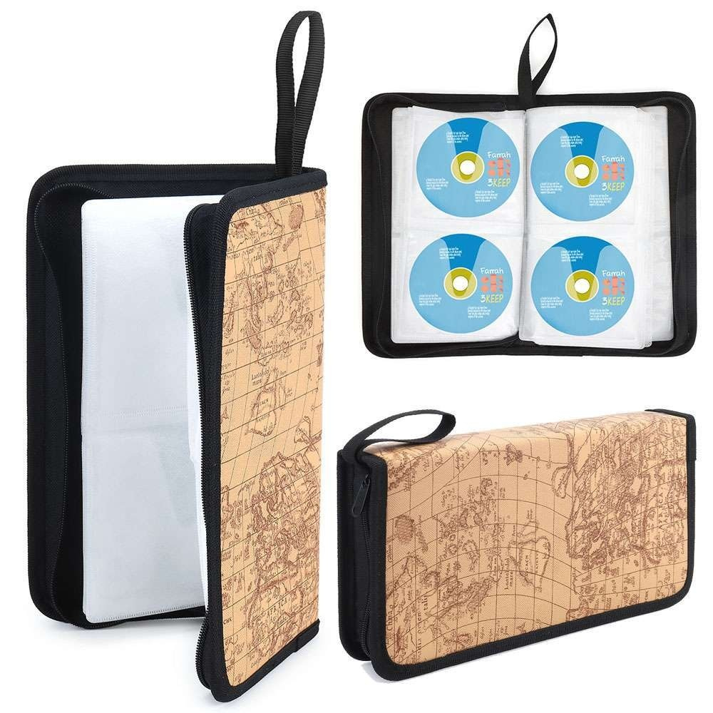 80 Disc Tempat Penyimpanan Tas Kaset DVD CD Motif Peta Kain Kanvas / Penyimpanan Tas Kaset Disc Stor