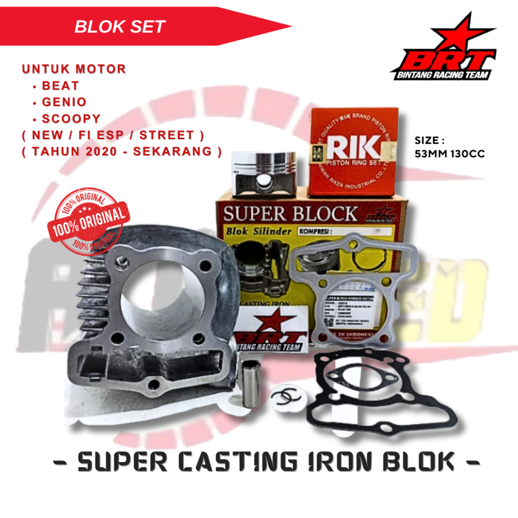 BRT Bore Up Silinder Blok Casting Iron Genio Beat Scoopy NEW / FI ESP / STREET + Forged Piston 53MM