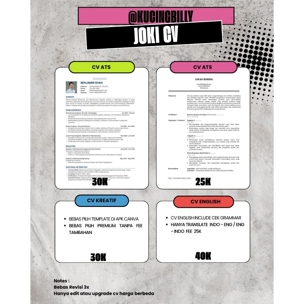 CV ATS | CV KREATIF | SURAT LAMARAN KERJA